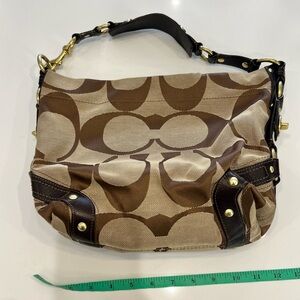 Authentic Coach Signature Carly Canvas Hobo Bag, Gold Hardware